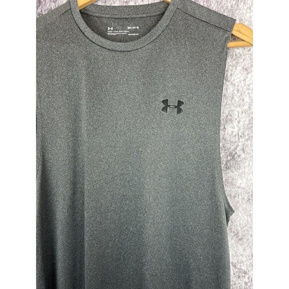 Under Armour Grey Black Training Shirt Top Tee Tank Men's Sport Loose Fit Medium - Picture 2 of 12